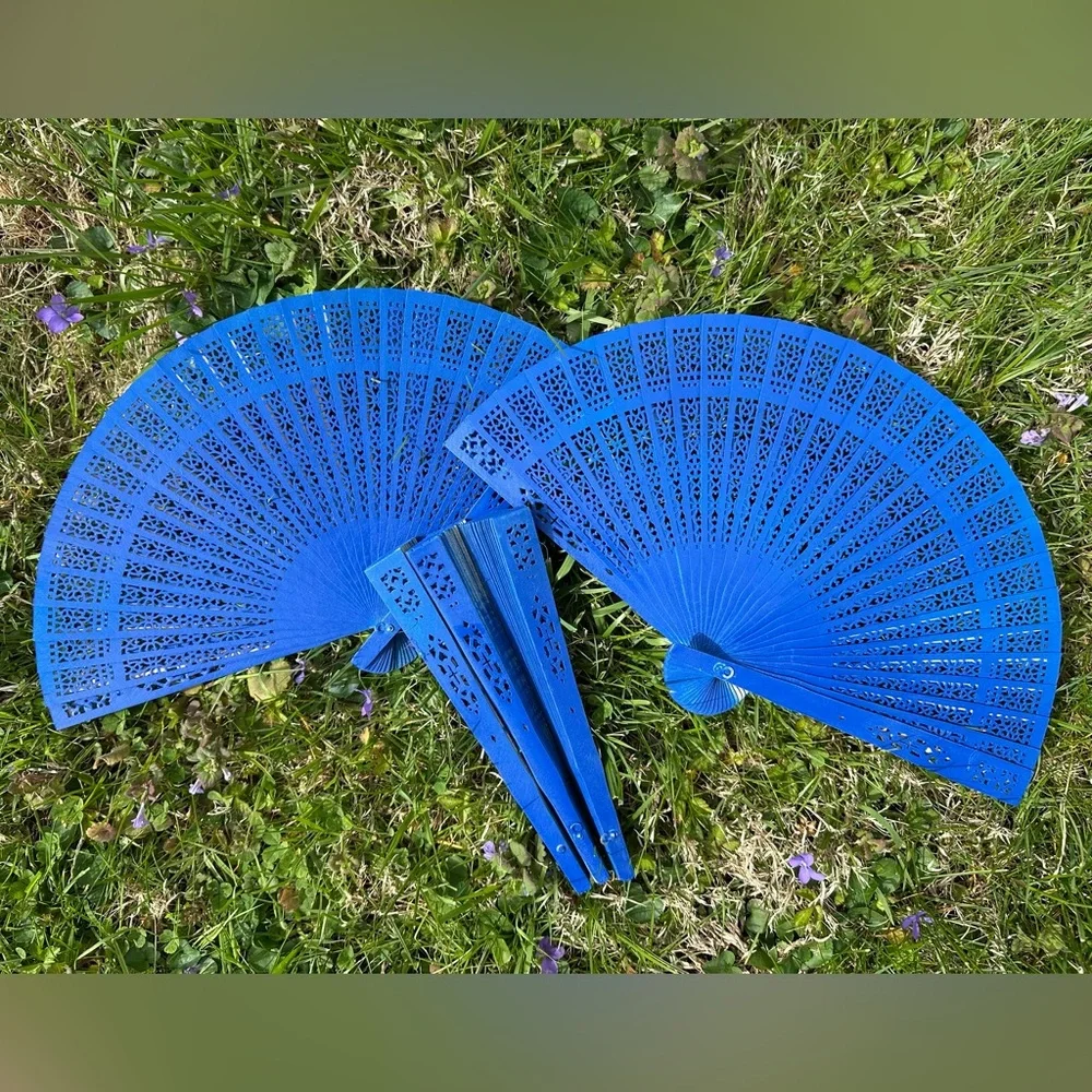 5 Dark Blue Sandalwood Fans for Wedding Favors